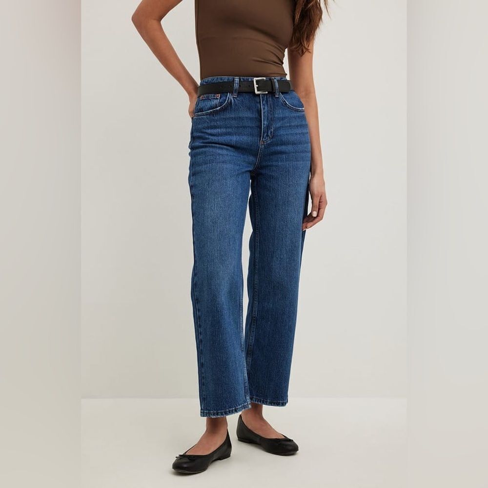 NA-KD Straight High Waist Cropped Jeans